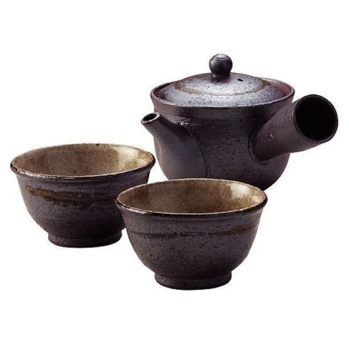 Shigaraki Pottery Sumi-iro Kyusu Teekanne und Yunomi Set von 信楽焼