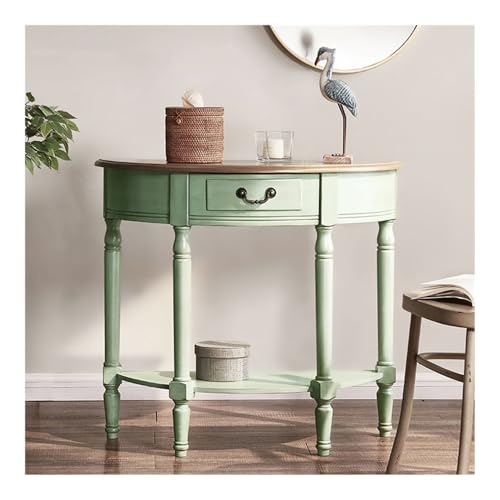 Eingangsbereich Halbmond-Konsolentisch mit Schubladen und unterem Regal, Sofatisch for Wohnzimmer, moderner Eingangstisch, Flurtisch, kleiner Eingangstisch aus Holz mit Stauraum Präsentation(Green) von Shihan-2015