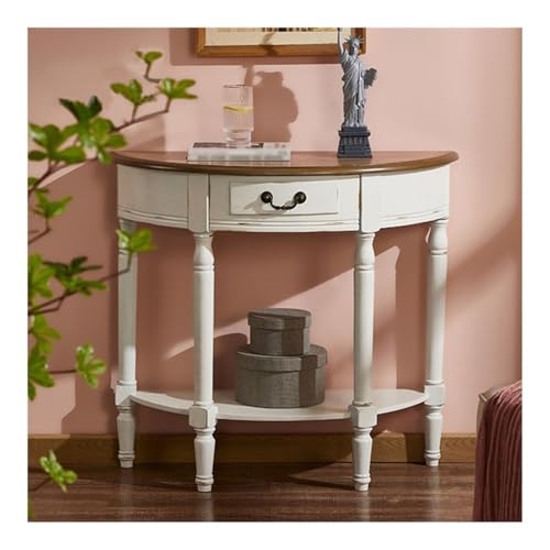 Eingangsbereich Halbmond-Konsolentisch mit Schubladen und unterem Regal, Sofatisch for Wohnzimmer, moderner Eingangstisch, Flurtisch, kleiner Eingangstisch aus Holz mit Stauraum Präsentation(Weiß) von Shihan-2015