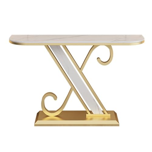 Eingangsbereich Konsolentisch for den Eingangsbereich, moderner Sofatisch for das Wohnzimmer, Stabiler Metallrahmen, Tischplatte aus Kunstmarmorfurnier Präsentation(Gold,Groß) von Shihan-2015