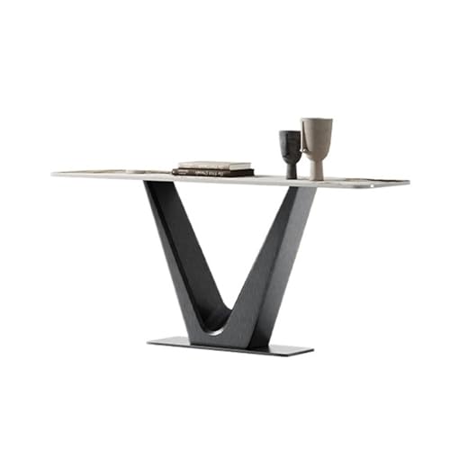 Eingangsbereich Moderner Konsolentisch, Eingangstisch aus Kunstmarmor mit Metallfuß und Sensorlicht, schmale Konsole, geeignet for Wohnzimmer, Eingangsbereich, Flur Präsentation(Schwarz,Klein) von Shihan-2015