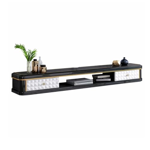 Lowboard Luxuriöser schwebender TV-Ständer aus Holz mit Aufbewahrungsschrank, TV-Ständer for Schlafzimmer und Wohnzimmer, moderner Fernsehständer, 47''/55''/63'' Fernsehtisch(Schwarz,140x18x24cm) von Shihan-2015