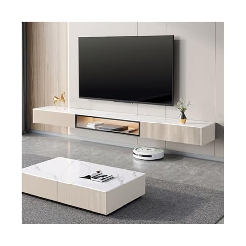 Lowboard Schwebender TV-Ständer, an der Wand montierter TV-Schrank, Schiefertisch, schwebendes Entertainment-Center, intelligente Fernsehkonsole for Wohnzimmer und Schlafzimmer Fernsehtisch(Weiß,Groß) von Shihan-2015