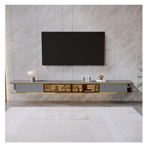 Lowboard Schwebender TV-Ständer, modernes, an der Wand montiertes hängendes TV-Schrank-Entertainment-Center mit 2 Schubladen und 2 Türen, komplett montiert, 78,7"/94,4'' Fernsehtisch(Grigio,240x23x30c Lowboard Schwebender TV-Ständer, modernes, an der Wand montiertes hängendes TV-Schrank-Entertainment-Center mit 2 Schubladen und 2 Türen, komplett montiert, 78,7"/94,4'' Fernsehtisch(Grigio,240x23x30c von Shihan-2015