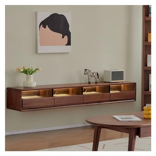 Lowboard Schwebender TV-Ständer aus Walnussholz, wandmontierter TV-Schrank mit 4 Türen, modernes Entertainment-Medienkonsolen-Center, großes Lagerregal unter dem Fernseher Fernsehtisch(Groß) von Shihan-2015