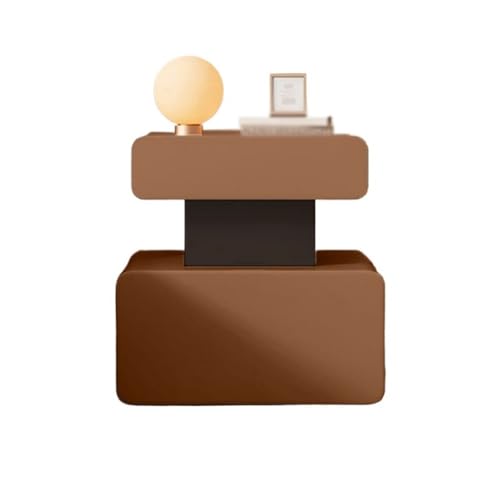 Nachttische Brauner Nachttisch aus Holz, kleines Schlafzimmer-Aufbewahrungsmöbel, Zwei Schubladen, Leder-Organizer, Sideboard Nachtschrank(Groß) von Shihan-2015
