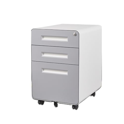 Schubladenschrank Einfarbige Büroaufbewahrung, niedriger Aktenschrank aus Stahl mit Schloss, Aufbewahrungsdaten, runde Ecke Büroschrank(Grigio) von Shihan-2015