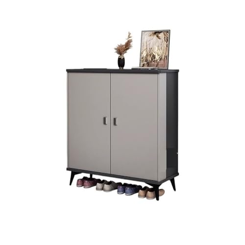 Shihan-2015 Eingangsbereich Schmales, verstecktes Schuhregal for den Eingangsbereich, freistehend, for hohe Absätze, Rattan-Schuhschrank mit 2 Klappschubladen, Weiß + Grau Organizer von Shihan-2015