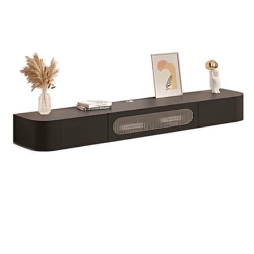 Shihan-2015 Lowboard Schwebender TV-Ständer aus Holz mit Glastür, modernes wandmontiertes Entertainment-Center mit 2 Schubladen, komplett montiert, 63"/70,8''/78,7'' Fernsehtisch(Schwarz,200x20x24cm) von Shihan-2015