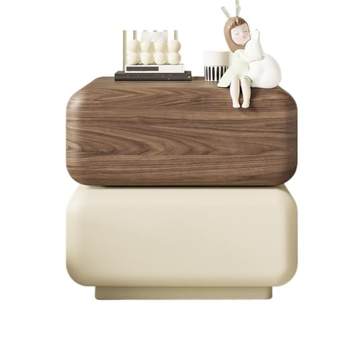 Shihan-2015 Nachttische Braun-weißer Nachttisch aus Holz, for Zuhause, Schlafzimmer, Aufbewahrung, Doppelschublade, Sideboard, 360° drehbar Nachtschrank(Mittel) von Shihan-2015