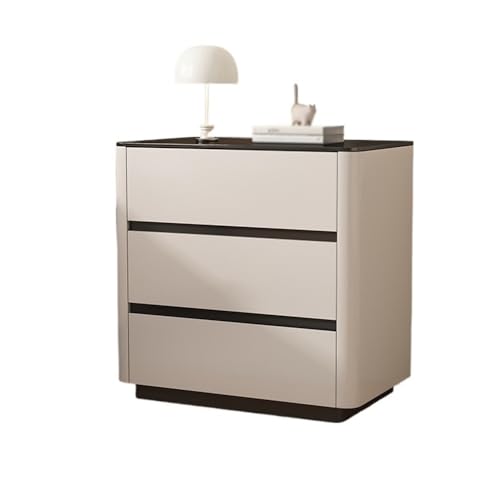 Shihan-2015 Nachttische Holz Nachttisch Schlafzimmer Haushalt Khaki Farbe Nachttisch Lagerung DREI Schubladen Glas Schrank Gesicht Nachtschrank(XS) von Shihan-2015