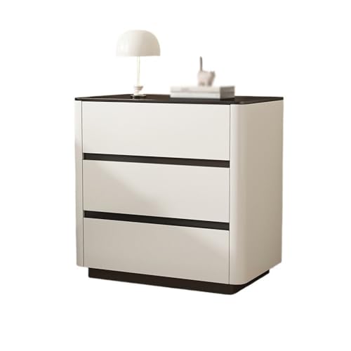 Shihan-2015 Nachttische Nachttisch aus Holz for Schlafzimmer, Haushalt, Nachttisch, DREI Schubladen, Glasplatte, weiß Nachtschrank(XS) von Shihan-2015