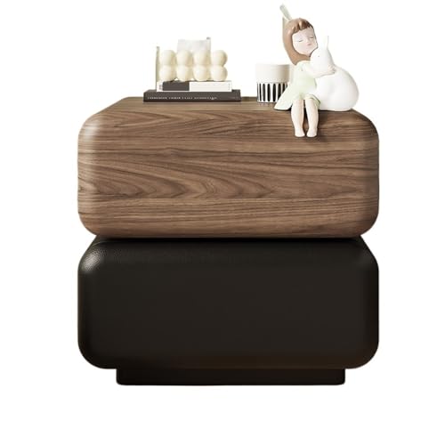 Shihan-2015 Nachttische Nachttisch aus Holz for Zuhause, Schlafzimmer, Aufbewahrung, Doppelschublade, Sideboard, 360° drehbar, Braun/Schwarz Nachtschrank(Klein) von Shihan-2015