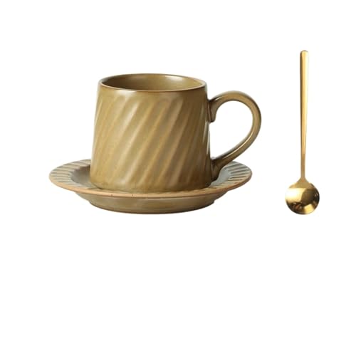 Tassen Kaffeetassen Retro-Keramik-Khaki-Tasse for Nachmittagstee, Milchkaffeetasse mit Untertasse und Löffel, 300 ml Bechersets Tassen Kaffeetassen Retro-Keramik-Khaki-Tasse for Nachmittagstee, Milchkaffeetasse mit Untertasse und Löffel, 300 ml Bechersets von Shihan-2015