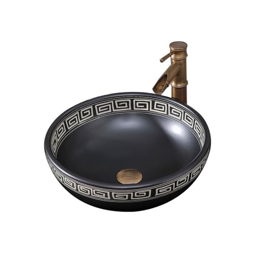 Waschtisch Aufsatzwaschbecken for Badezimmer, 40 x 40 x 15 cm (L x B x H), rund, Aufsatzwaschbecken aus Porzellan und Keramik, Kunstwaschbecken Bad Waschbecken von Shihan-2015