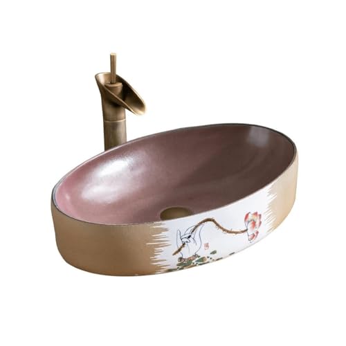 Waschtisch Courtyard Handbemaltes Keramikwaschbecken, exquisites Waschbecken for das Badezimmer mit Wasserhahn und Abflussgarnitur Bad Waschbecken von Shihan-2015