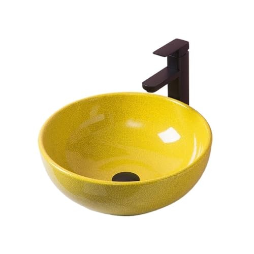 Waschtisch Kreatives, farbenfrohes Aufsatzwaschbecken mit Craquelé-Glasur, kleines Keramikwaschbecken for das Badezimmer Bad Waschbecken(Yellow) von Shihan-2015