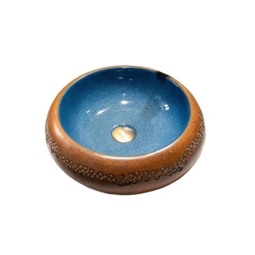 Waschtisch Retro-Waschbecken, klein, schlicht, rund, Aufsatzwaschbecken mit Wasserhahn und Abfluss Bad Waschbecken Waschtisch Retro-Waschbecken, klein, schlicht, rund, Aufsatzwaschbecken mit Wasserhahn und Abfluss Bad Waschbecken von Shihan-2015