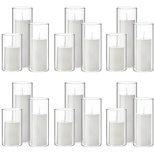 Set mit 18 weißen Stumpenkerzen und 6 zylinderförmigen Glasvasen, transparentes Stumpenglas, Hochzeitskerzenhalter Set mit 18 weißen Stumpenkerzen und 6 zylinderförmigen Glasvasen, transparentes Stumpenglas, Hochzeitskerzenhalter von Shihanee