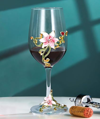 Sekt-/Weingläser, Emaille, Blume, bleifrei, handgefertigt, Weingläser, Tasse, Geschenk für Frauen, Weihnachten, Geburtstag, Valentinstag, Hochzeit, Erntedankfest (rosa Tassenlilie) von Shilanmei