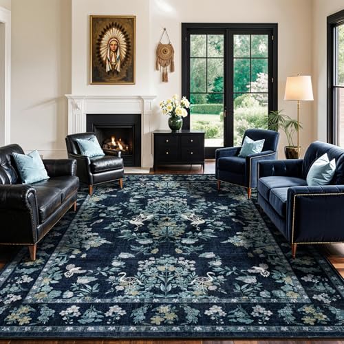 Waschbare Teppiche mit Blumenmuster, 25,4 x 30,5 cm, botanischer Vintage-Teppich, groß, weich, dunkler Teppich, rutschfest, Boho-Waldteppich für Schlafzimmer, Kinderzimmer, Bauernhaus, Esszimmer, Büro Waschbare Teppiche mit Blumenmuster, 25,4 x 30,5 cm, botanischer Vintage-Teppich, groß, weich, dunkler Teppich, rutschfest, Boho-Waldteppich für Schlafzimmer, Kinderzimmer, Bauernhaus, Esszimmer, Büro von Shilucheng