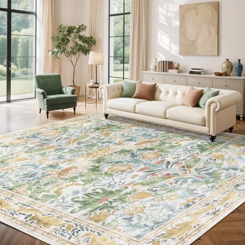 Waschbarer Teppich mit Blumenmuster, groß, weich, Vintage, botanisch, 22,9 x 30,5 cm, für Wohnzimmer, niedriger Flor, schmutzabweisend, rutschfest, für Schlafzimmer, unter dem Bett, Esszimmer Waschbarer Teppich mit Blumenmuster, groß, weich, Vintage, botanisch, 22,9 x 30,5 cm, für Wohnzimmer, niedriger Flor, schmutzabweisend, rutschfest, für Schlafzimmer, unter dem Bett, Esszimmer von Shilucheng