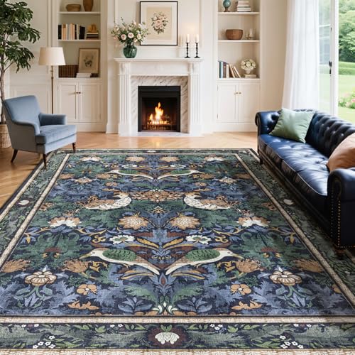 Waschbarer Teppich mit Blumenmuster, groß, weich, Vintage, botanisch, 25,4 x 30,5 cm, für Wohnzimmer, niedriger Flor, schmutzabweisend, rutschfest, für Schlafzimmer, unter dem Bett, Esszimmer Waschbarer Teppich mit Blumenmuster, groß, weich, Vintage, botanisch, 25,4 x 30,5 cm, für Wohnzimmer, niedriger Flor, schmutzabweisend, rutschfest, für Schlafzimmer, unter dem Bett, Esszimmer von Shilucheng