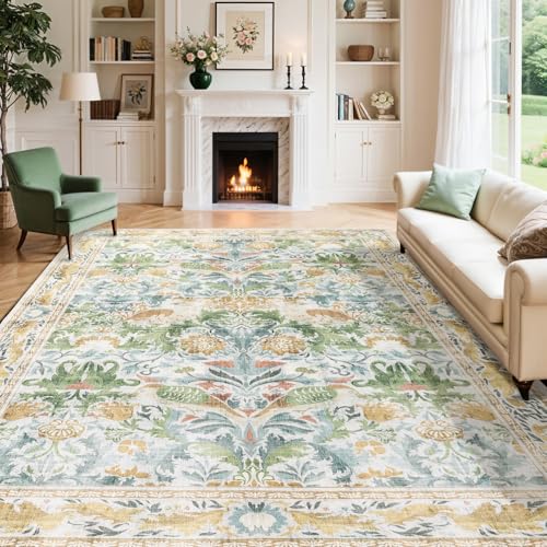 Waschbarer Teppich mit Blumenmuster, groß, weich, Vintage, botanisch, 25,4 x 30,5 cm, für Wohnzimmer, niedriger Flor, schmutzabweisend, rutschfest, für Schlafzimmer, unter dem Bett, Esszimmer Waschbarer Teppich mit Blumenmuster, groß, weich, Vintage, botanisch, 25,4 x 30,5 cm, für Wohnzimmer, niedriger Flor, schmutzabweisend, rutschfest, für Schlafzimmer, unter dem Bett, Esszimmer von Shilucheng