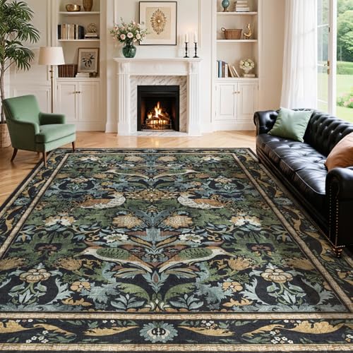 Waschbarer Teppich mit Blumenmuster und Vogelmotiv, Vintage, botanisch, 20,3 x 25,4 cm, niedriger Flor, schmutzabweisend, rutschfest, für Schlafzimmer, unter dem Bett, groß, weich, Esszimmer Waschbarer Teppich mit Blumenmuster und Vogelmotiv, Vintage, botanisch, 20,3 x 25,4 cm, niedriger Flor, schmutzabweisend, rutschfest, für Schlafzimmer, unter dem Bett, groß, weich, Esszimmer von Shilucheng