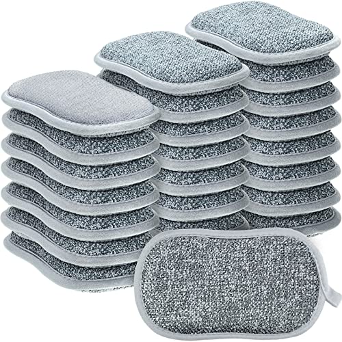 24 Stück Mehrzweck-Schwämme, kratzfest, Mikrofaser-Schwamm, Reinigungsschwamm, wiederverwendbare Geschirrschwämme zum Geschirrspülen zusammen mit robuster Scheuerkraft (grau) von Shimeyao