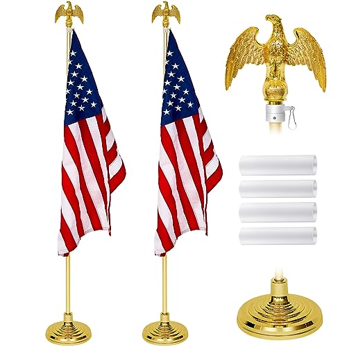Shimeyao 2 Stück 2,4 m Innen-Fahnenmast-Set mit Sockel und Adleraufsatz, Teleskop-Fahnenmast mit Ständer, Halter für Büro, Halle, Stadt, amerikanische Flagge nicht im Lieferumfang enthalten (Gold von Shimeyao