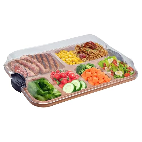 Shimmerz Charcuterie Board, Servierplatte aus Holz mit Deckel und Fächer, Lebensmitteltablett, Holzkonstruktion, Hochwertiges Tablett, 38,1 x 27,94 cm (6 Compartments) von Shimmerz
