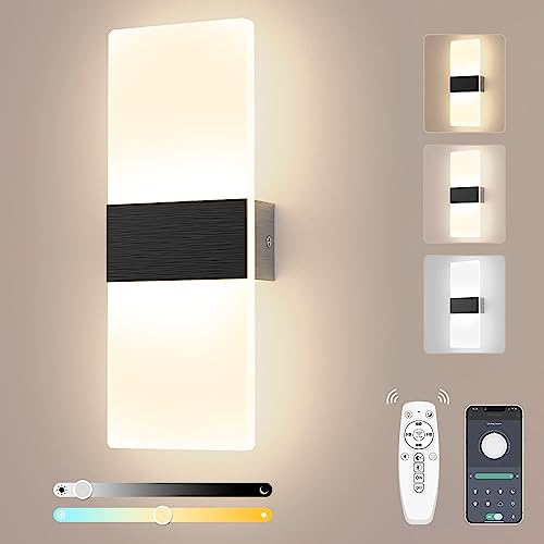 Shinbeam 12W Wandleuchte Mit App-Controller Und Fernbedienung Dimmbar Wandleuchten Led AC 85-265V Wandlampe 2700K-6500K Modern Acryl Wandbeleuchtung For Treppenhaus, Schlafzimmer (Schwarz) von Shinbeam