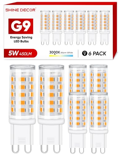 Shine Decor G9 LED Warmweiß 3000K, 5W G9 LED, LED Leuchtmittel 450LM Nicht dimmbar(entspricht 50W Halogenlampe), LED Glühbirne LED Lampen, 360° Abstrahlwinkel, 6er Set von Shine Decor