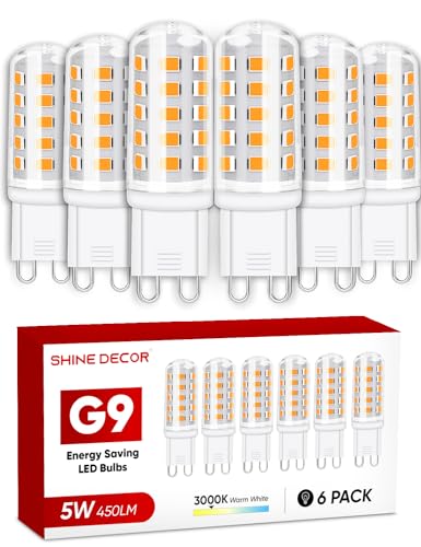Shine Decor G9 LED Warmweiß 3000K, 5W G9 LED, LED Leuchtmittel 450LM Nicht dimmbar(entspricht 50W Halogenlampe), LED Glühbirne LED Lampen, 360° Abstrahlwinkel, 6er Set von Shine Decor