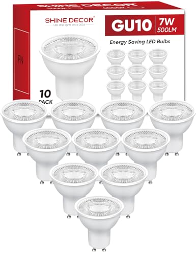 Shine Decor GU10 LED Kaltweiss, 7W 6000K Lampe Ersetzt 50W Halogenlampen, 500LM GU10 LED Leuchtmittel Kaltweiß Nicht Dimmbar, Abstrahlwinkel Reflektorlampen 38°, 10 Stück von Shine Decor