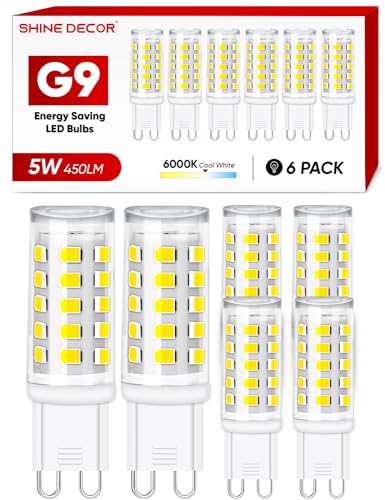 Shine Decor G9 LED Kaltweiss 6000K, 5W LED Leuchtmittel 450LM Nicht Dimmbar (Entspricht 50W Halogenlampe), LED Glühbirne LED Lampen, 360° Abstrahlwinkel, 6er Set von Shine Decor