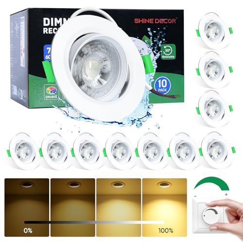 Shine Decor LED Einbaustrahler,Warmweiß 3000K Dimmbar,Led Spot Deckenstrahler,LED Einbauleuchten Für Schlafzimmer Badezimmer Küche,10er Set von Shine Decor