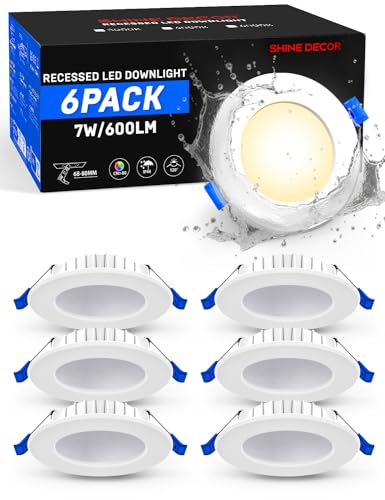 Shine Decor Led Einbaustrahler 230V, 7W Ultra Flach 26mm Led Spots Led Deckenstrahler, Neutralweiß 4000K 600LM, IP44 Wasserdicht für Badezimmer Küche Wohnzimmer, Ausschnitt Øφ68-80mm, 6er Set von Shine Decor