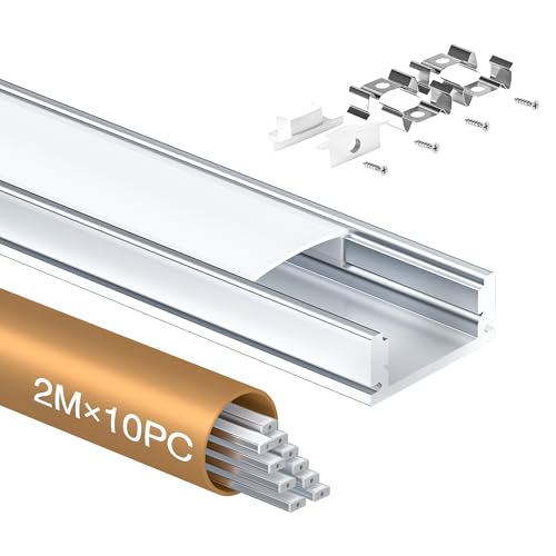 Shine Plus LED Profil U-Form 2m × 10 Stück, Schiene aus eloxiertem Aluminium, kanal für Streifen bis 12mm, diffusor für gleichmäßige Lichtverteilung (10×2 Meter) von Shine Plus
