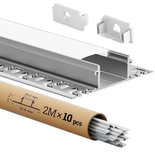 Shine Plus 2m LED Profil × 10 Stück,für LED Streifen bis 20mm, Profil Kanalgröße 2000 × 61.8 × 13.8mm, mit Montagezubehör Endkappe Shine Plus 2m LED Profil × 10 Stück,für LED Streifen bis 20mm, Profil Kanalgröße 2000 × 61.8 × 13.8mm, mit Montagezubehör Endkappe von Shine Plus