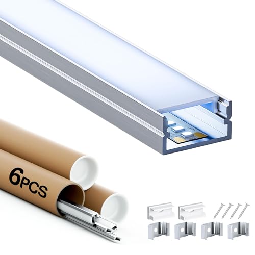 Shine Plus 6 Stück LED Schiene Profile, je 2 Meter – Led Kanal kompatibel mit LED Streifen bis 17 mm Breite, Aluminiumprofile mit milchigem Diffusor und Montagematerial Shine Plus 6 Stück LED Schiene Profile, je 2 Meter – Led Kanal kompatibel mit LED Streifen bis 17 mm Breite, Aluminiumprofile mit milchigem Diffusor und Montagematerial von Shine Plus