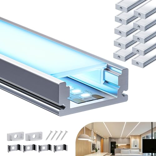 Shine Plus LED Schiene Geeignet für Streifen 1 m x 10 Stück LED Profil Maße 17,4 mm x 7 mm mit blickdichter PC-Abdeckung, geeignet für Streifen 12,4 mm von Shine Plus