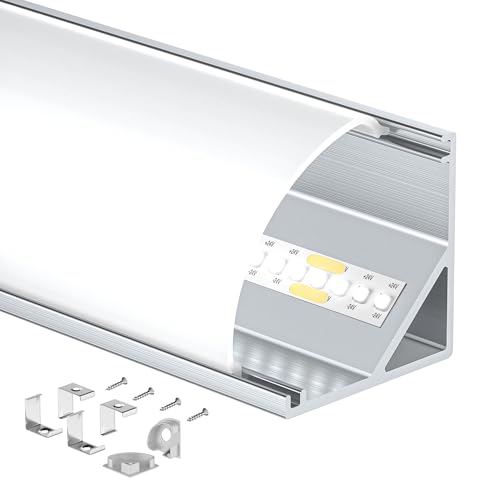 Shine Plus 26 x LED Eckprofil 2m, mit milchigem Lichtdiffusor - Schiene, LED Profil 45 Grad V Form Gesamtgröße 15,8 mm x 15,8 mm, geeignet für Led-Strips mit einer Breite von bis zu 10 mm von Shine Plus