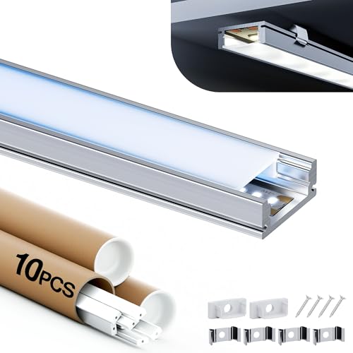 Shine Plus LED Profil, LED Schiene, 10 x Profil 2m, U-förmiger Kanal, Mattabdeckung, maximale Größe 12 mm, Abmessungen 17,4 × 7 mm von Shine Plus