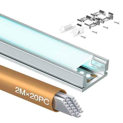 Shine Plus LED Profil 2 m x 20 Stück, ausgestattet mit einer weißen PC-Abdeckung, Größe 17,4 mm x 7 mm, kompatibel mit LED Streifen mit einer Breite von weniger als 12 mm von Shine Plus