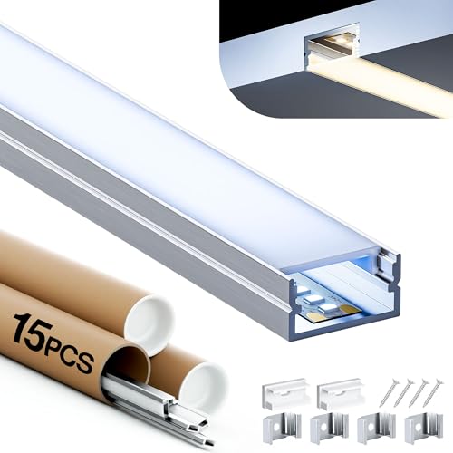 Shine Plus LED Profil 2 m x 15 Stück, ausgestattet mit einer weißen PC-Abdeckung, Schienen Größe 19,7 mm x 10 mm, kompatibel mit LED Streifen mit einer Breite von weniger als 17 mm Shine Plus LED Profil 2 m x 15 Stück, ausgestattet mit einer weißen PC-Abdeckung, Schienen Größe 19,7 mm x 10 mm, kompatibel mit LED Streifen mit einer Breite von weniger als 17 mm von Shine Plus
