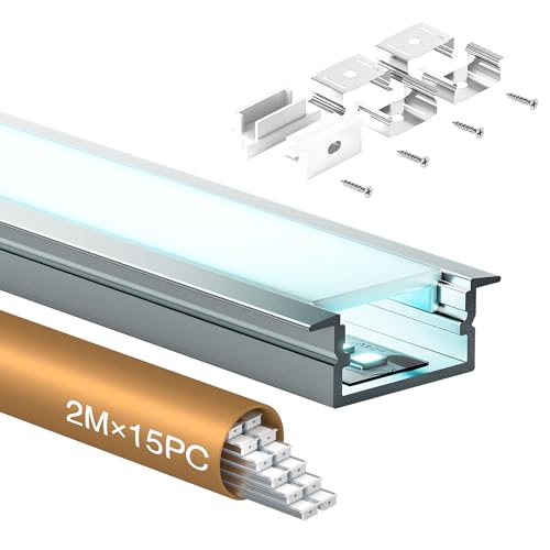 Shine Plus LED Profil U-Form 2m 15 Stück, Schiene aus eloxiertem Aluminium, kanal für Streifen bis 15mm, diffusor für gleichmäßige Lichtverteilung (15×2Meter) von Shine Plus