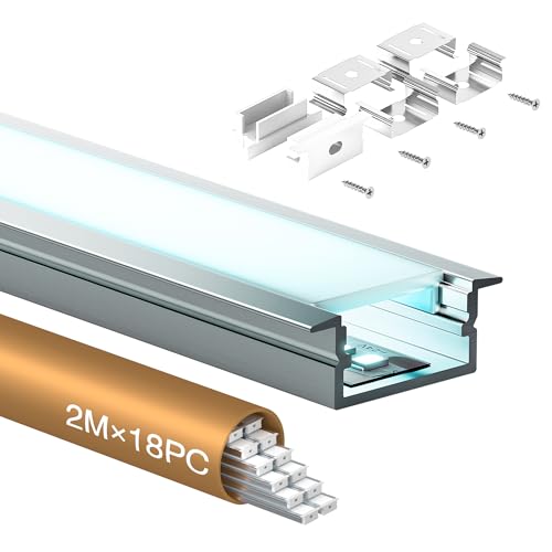Shine Plus LED Profil U-Form 2m 18 Stück, Schiene aus eloxiertem Aluminium, kanal für Streifen bis 17mm, diffusor für gleichmäßige Lichtverteilung (18×2Meter) von Shine Plus