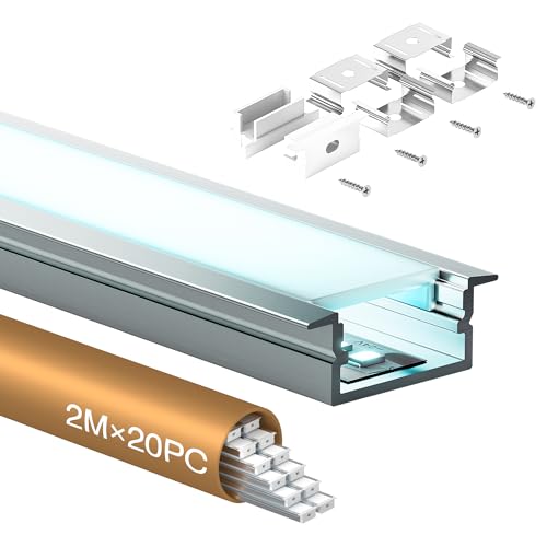Shine Plus LED Profil U-Form 2m 20 Stück, Schiene aus eloxiertem Aluminium, kanal für Streifen bis 17mm, diffusor für gleichmäßige Lichtverteilung (20 × 2Meter) von Shine Plus